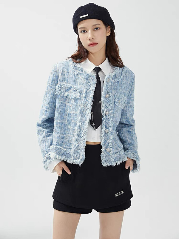 Autumn is new! [JUN.T] Xiaoxiangfeng contrast color design tassel short coat 6757# PCZ