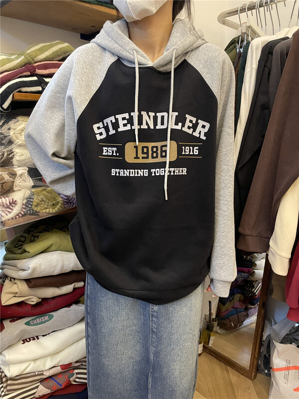 [RICH PAPA] Hooded Colorblock Fleece Loose Sweater A198# ZXX
