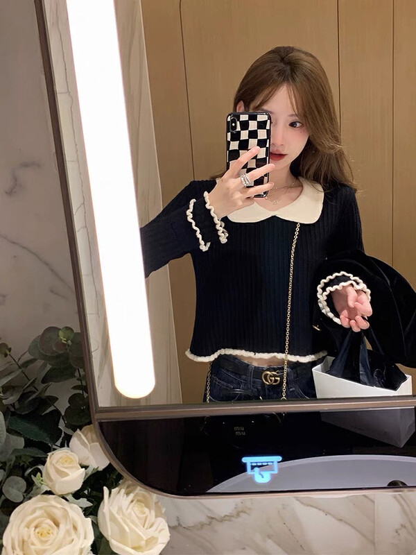 Autumn is new! [JUN.T] Korean version of the lace contrast color warm sweater 6786# PCZ
