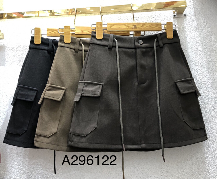 【QUEEN QUEEN】Slim solid color all-match skirt (with waist rope) A296122# CL
