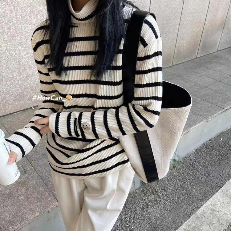 【I-D】Korean Smiley Striped Knit Sweater 3288# L