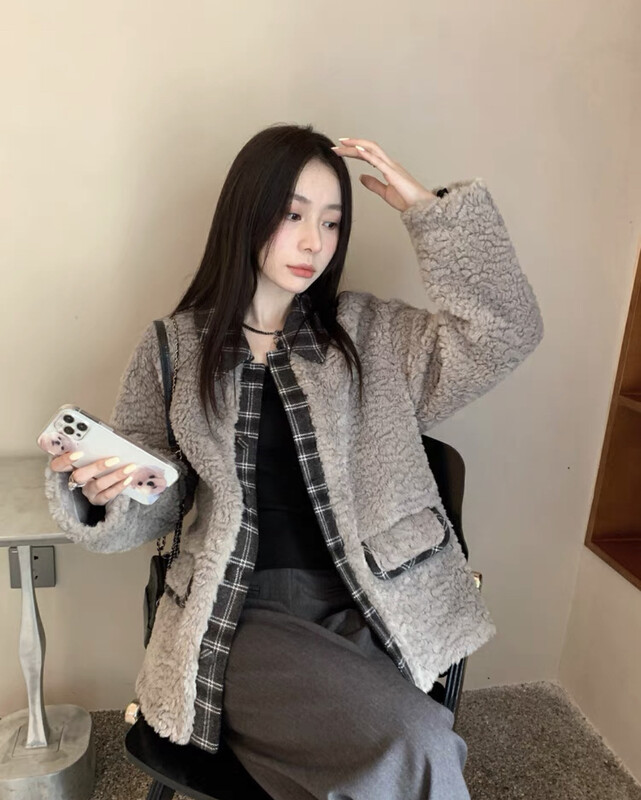【JUN.T】Vintage plaid stitching all-match short jacket 7065# PCZ