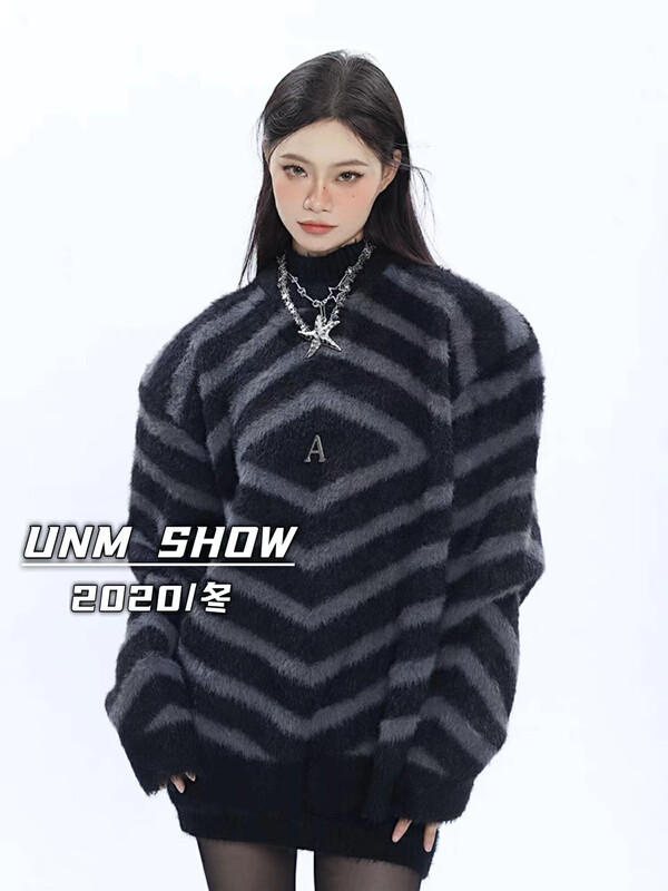【UNM-SHOW】Striped Versatile Fashionable Loose Warm Sweater 6735# WTT