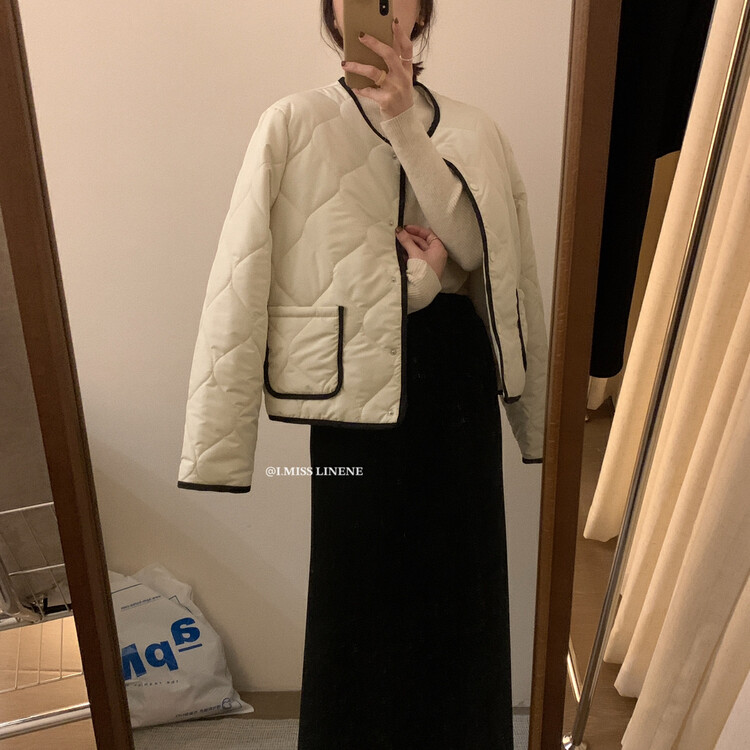 【IMISS】French contrast color round neck cotton jacket cotton jacket QK8126