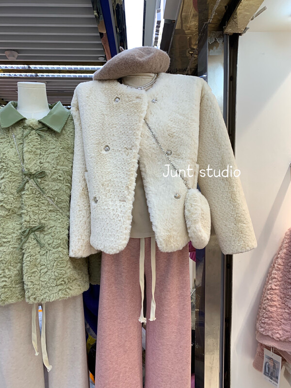 【JUN.T】Korean Lamb Wool Thick Short Jacket (with Bag) 7067# PCZ