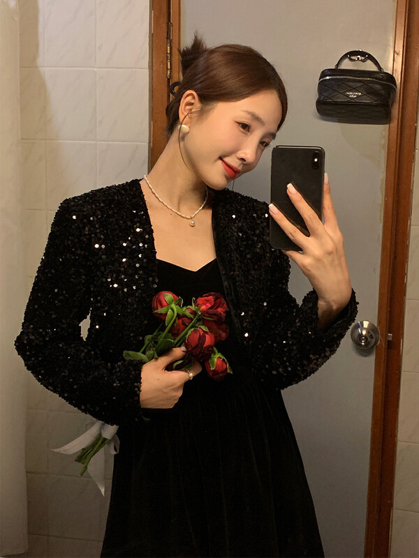 New in winter!【NEW OPEN】French lady style sequined shawl short jacket JW80565# ZXX