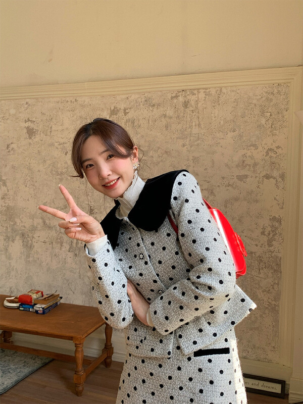 New for winter!  【NEW OPEN】Small Fragrance Long Sleeve Dot Print Short Jacket GW80610# ZXX