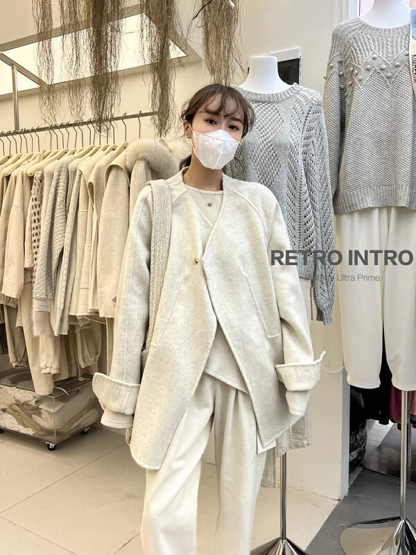 【RIN】Korean style simple temperament all-match loose and slim wool coat (with waist rope) 2055