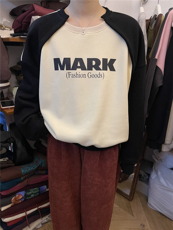[RICH PAPA] Raglan sleeves all-match alphabet fleece sweater A202# ZXX