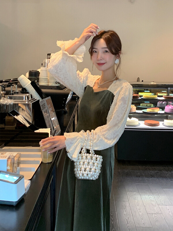 New in winter!【NEW OPEN】Elegant and slim velvet stitching dress FL80522# ZXX