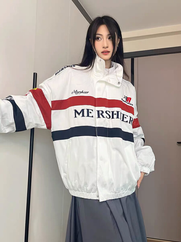 [LAB EEDA] Design striped American retro racing ins tide brand motorcycle warm cotton jacket M302# OZQ