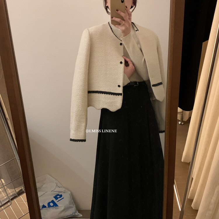【IMISS】French contrast color wavy edge plus cotton small fragrance coat short coat QK7162