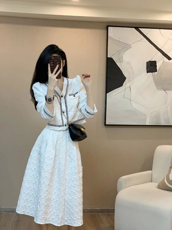 New in autumn!【JUN.T】French style top + high waist slim skirt suit 6785# PCZ