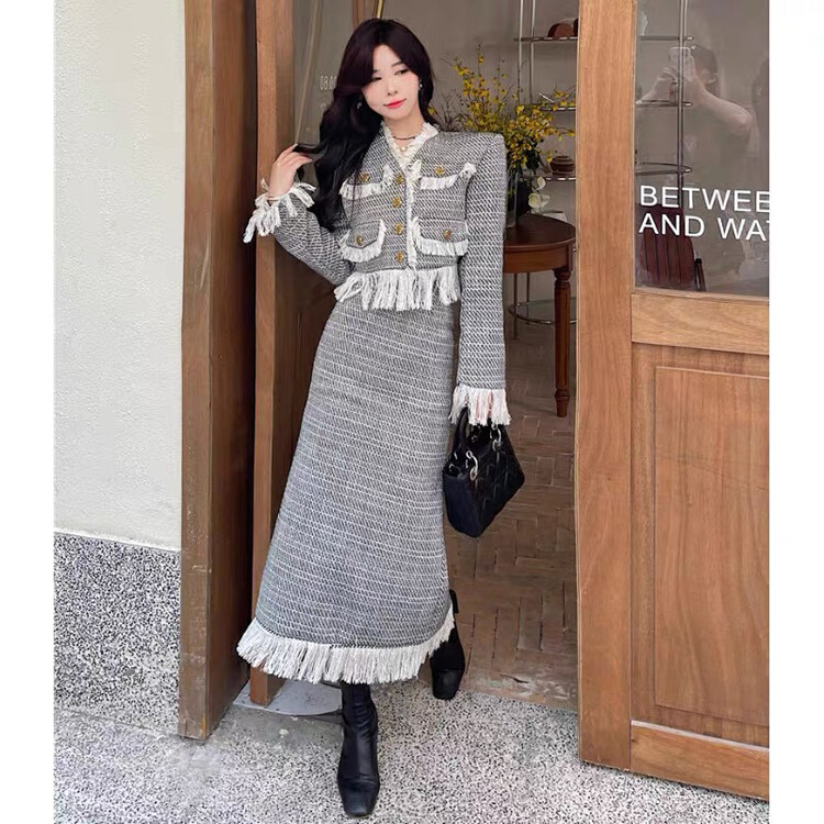 New for winter!  【JUN.T】Xiaoxiang style coat + high waist slim skirt suit 6985# PCZ
