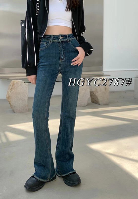 [Korean original] Korean version of the waistband virtual edge design fashionable flared pants jeans 2787-6