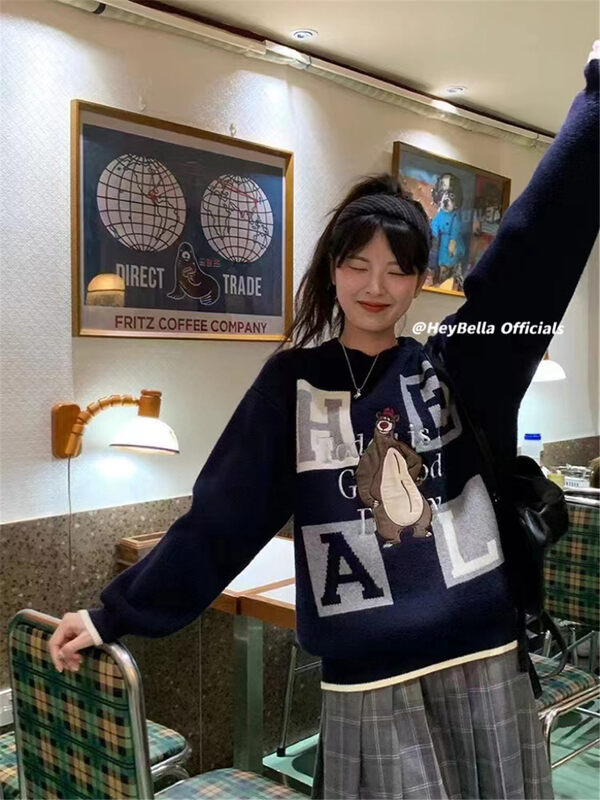 [HEY BELLA] Letter Embroidered Comfortable Pullover Warm Sweater B9683# L