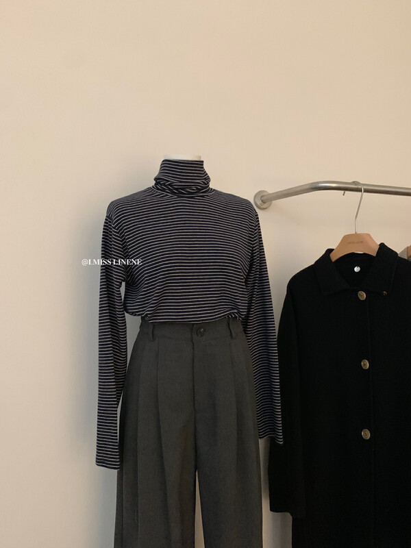【IMISS】Korean all-match high-neck striped bottoming shirt QK3130