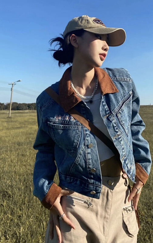 【JUN.T】American retro short denim jacket (without bag) 6937# PCZ