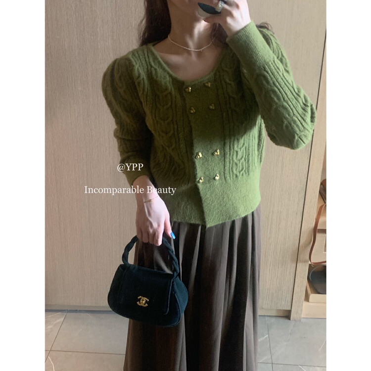 【CHEN/MK】Simple Solid Color Versatile Double Breasted Knit Cardigan s089# HJY