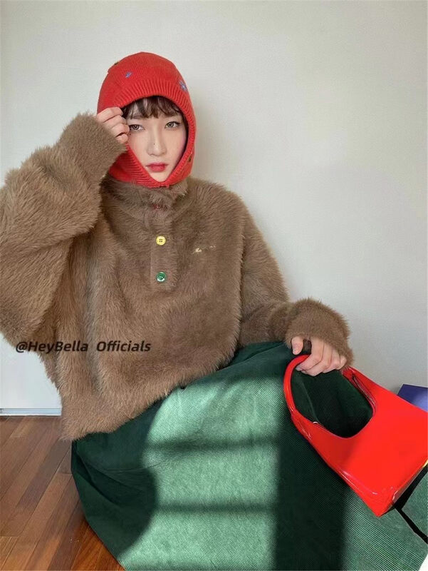 【HEY BELLA】High Neck Colorblock Pullover Comfortable Warm Sweater B9731# L