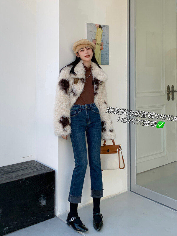 [Korean original] Winter composite mink velvet cigarette pants jeans 61810