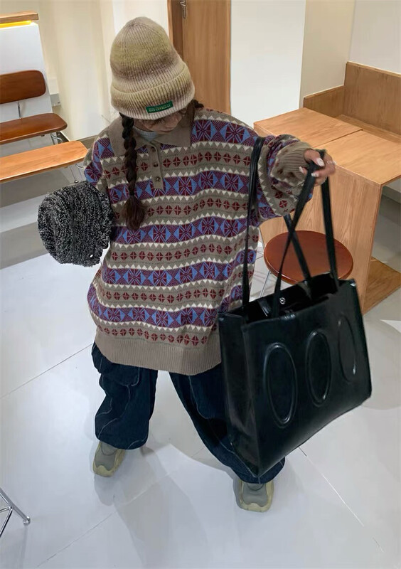 【LAB EEDA】Artistic retro ethnic style polo collar couple warm sweater M341# OZQ