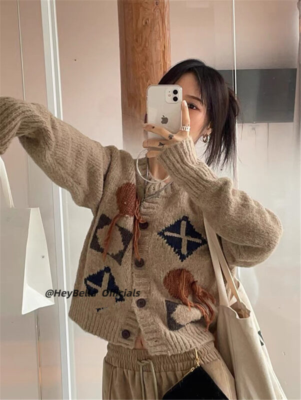 New in autumn!【HEY BELLA】Single-breasted color-blocking comfortable knitted cardigan B9291# L