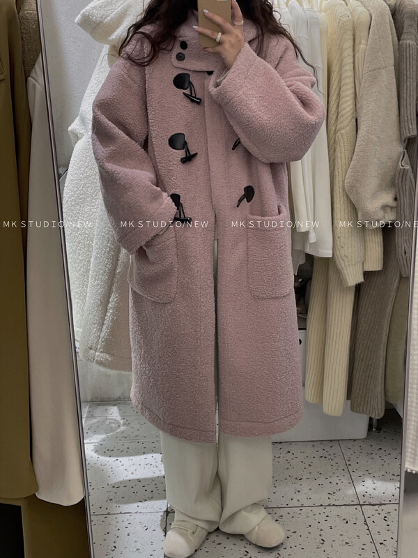 【CHEN/MK】Korean style spliced ​​horn buckle hooded plush thermal fur coat 3668# HJY