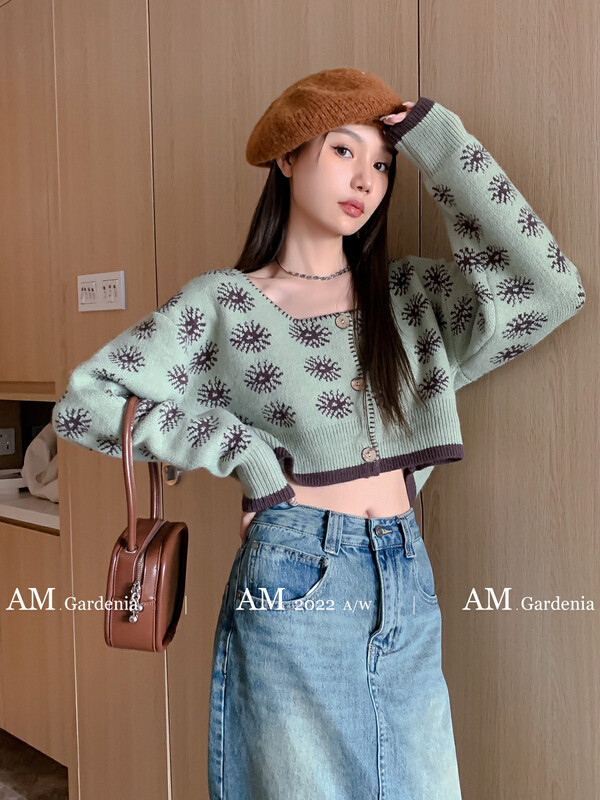 New in autumn!【AM GARDENIA】Fashionable single-breasted all-match knitted sweater 1239-1# ZXX