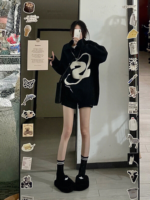 【NANCY】Lazy style letter zipper sweater C002# WPL
