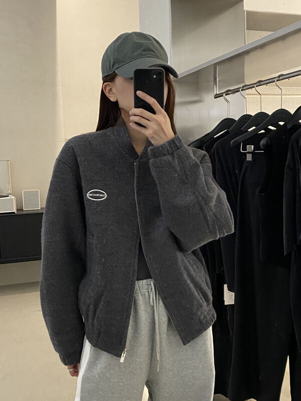 【CLEAN SPACE】Simple Letter Embroidery Stand Collar Short Jacket (40 Wool) 33831# CQW
