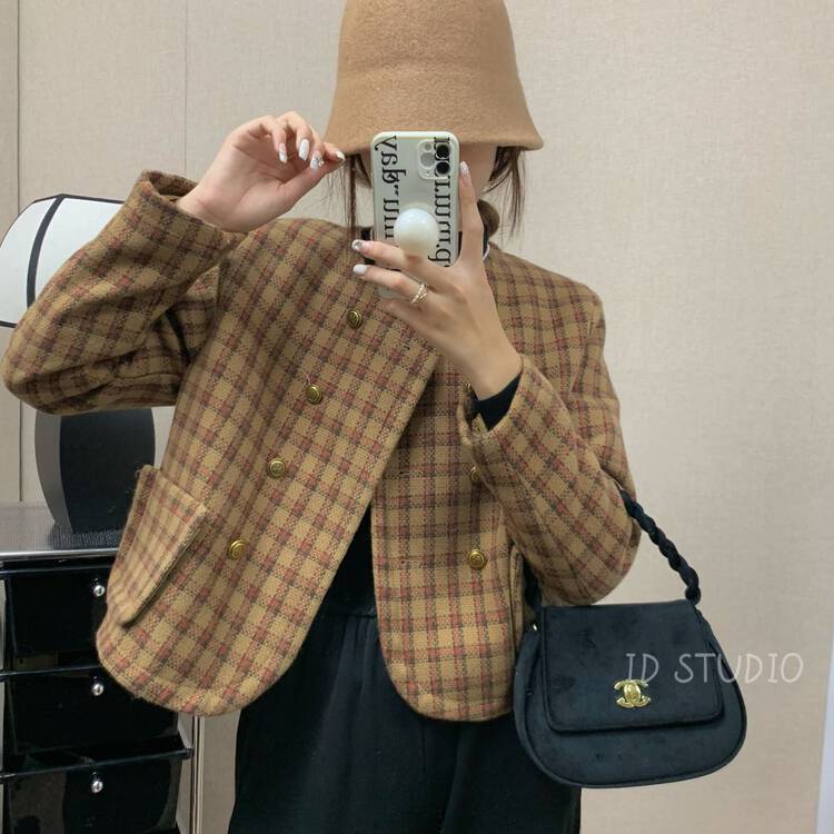 【I-D】Korean Versatile Plaid Short Jacket 8560# L
