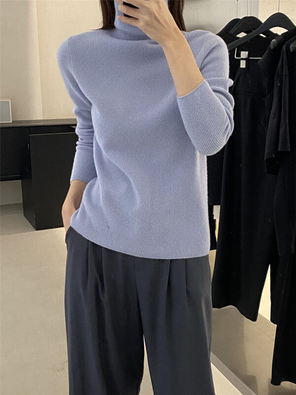 Classic 9 colors, essential colors for autumn and winter [CLEAN SPACE] Simple solid color turtleneck all-match knitted sweater (100 wool) 33275# CQW