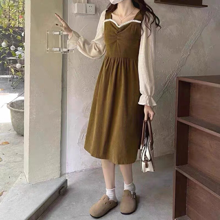 New in winter!【JUN.T】Puff sleeve dress with square neck and temperament 6977# PCZ