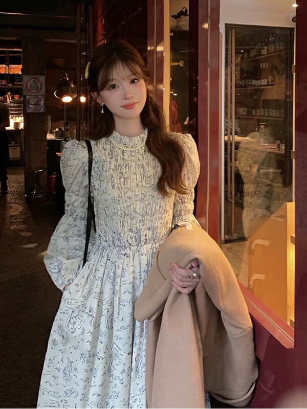 【JUN.T】 French Floral Long Sleeve Dress 7082# PCZ