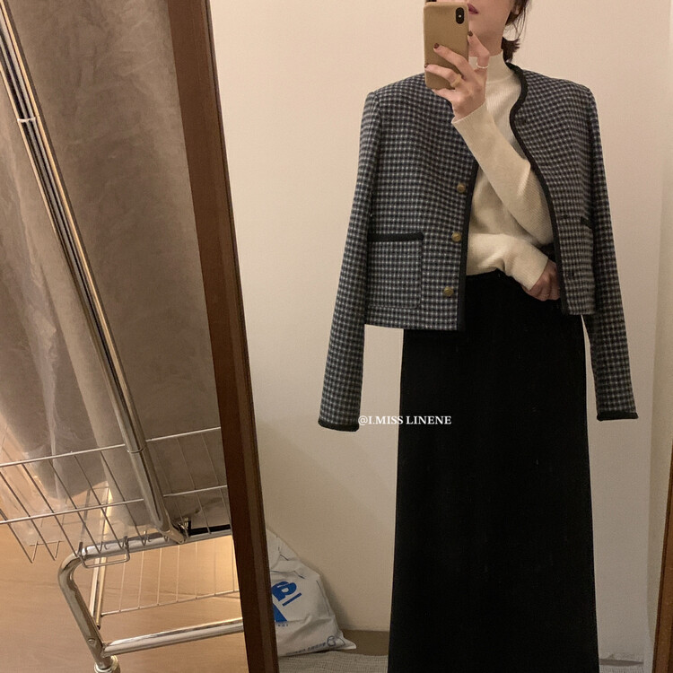[IMISS] Retro niche woven plaid coat short coat QK10188