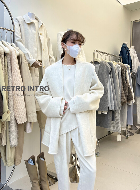 【RIN】Simple Korean casual temperament loose double-sided wool coat 2070