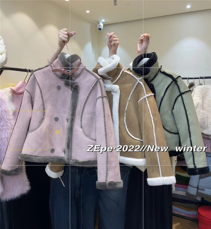 【ZE】Double Breasted High Collar Comfortable Short Jacket 817# L