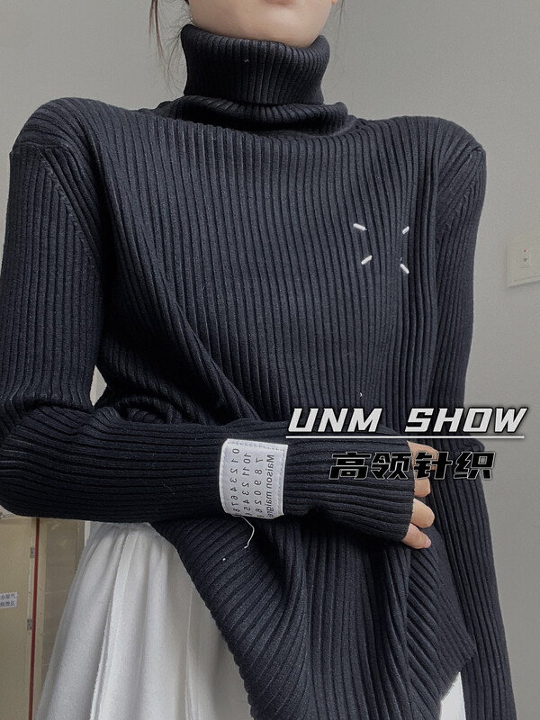 【UNM-SHOW】High Neck Label Fashionable Knit Sweater 6765# WTT