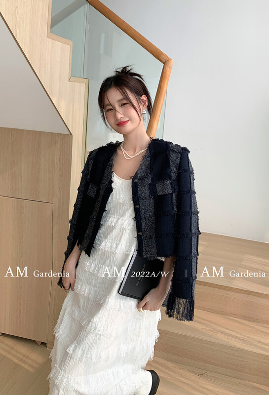 【AM GARDENIA】French plaid short coat with tassel (only for coat) 1292# ZXX