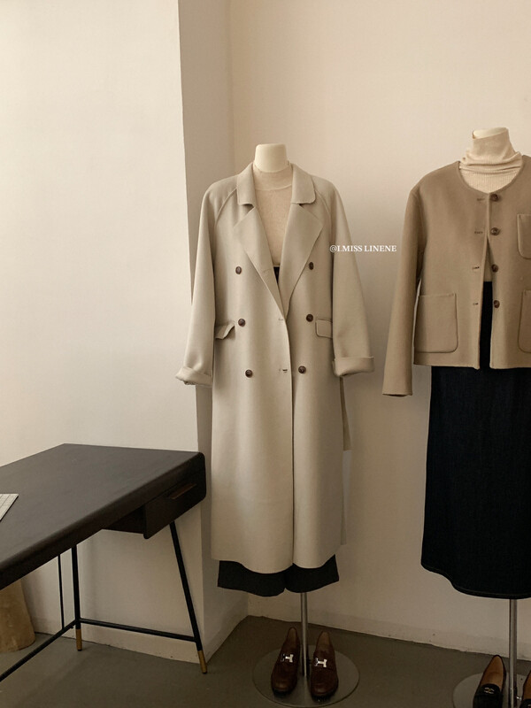[IMISS] High-quality temperament double-breasted woolen coat coat (with waist rope) QK3616