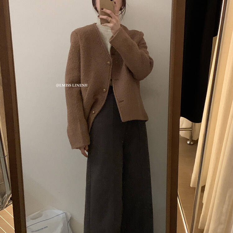 [IMISS] French cotton v-neck fleece jacket short coat QK6529