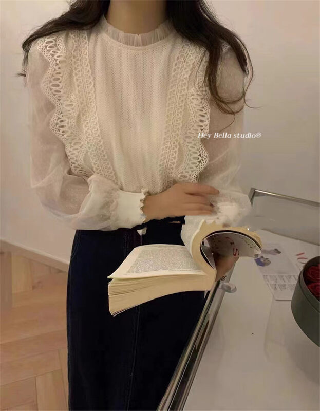 【HEY BELLA】Lace and fleece comfortable pullover sweater B9712# L
