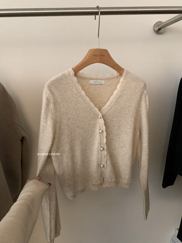 【IMISS】French exquisite v-neck lace knitted cardigan with 10 wool QK0323