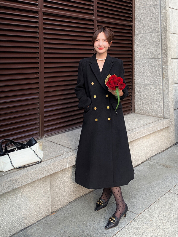 【NEW OPEN】Korean style high-quality long double-breasted suit collar coat JW80660# ZXX