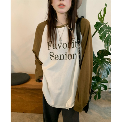Pull frame cotton Lazy loose long-sleeved contrasting color printed sweater is thin and versatile mid-length