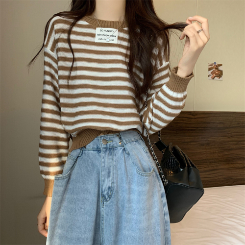 Real Auction Real Price New Korean Style Short Striped Knit Sweater