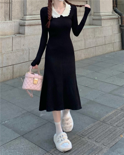 Real price real shot Winter new ADA MISS same style French lace collar mid-length dress women