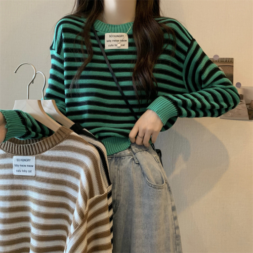 Real Auction Real Price New Korean Style Short Striped Knit Sweater