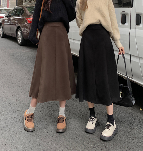 Real auction real price 2022 winter woolen skirt A-line large swing covering the crotch skirt stitching mid-length woolen skirt